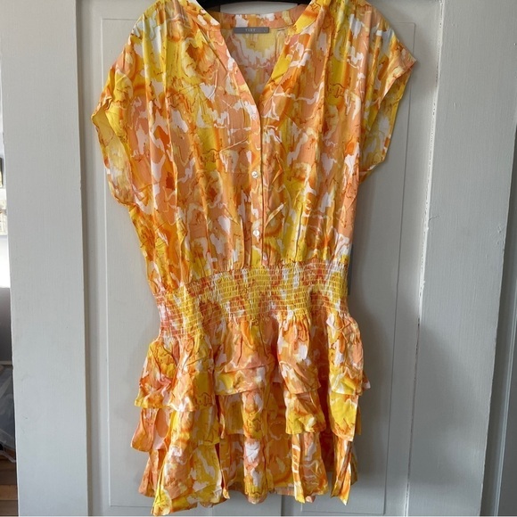 Tart Orange, Yellow, White Tiered Ruffle Kallie Sunset Cloud Dress - Picture 3 of 10